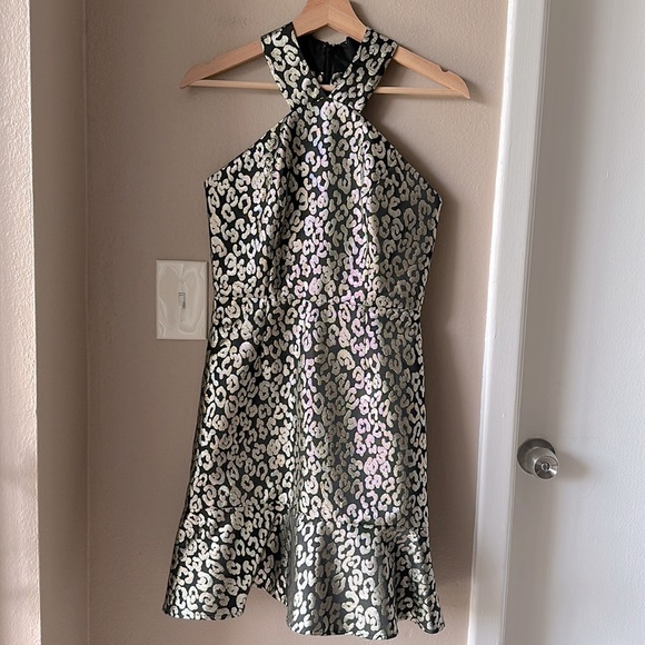 HUTCH Anthropologie Twiggy Gold Animal Print Halter Dress - Picture 6 of 11